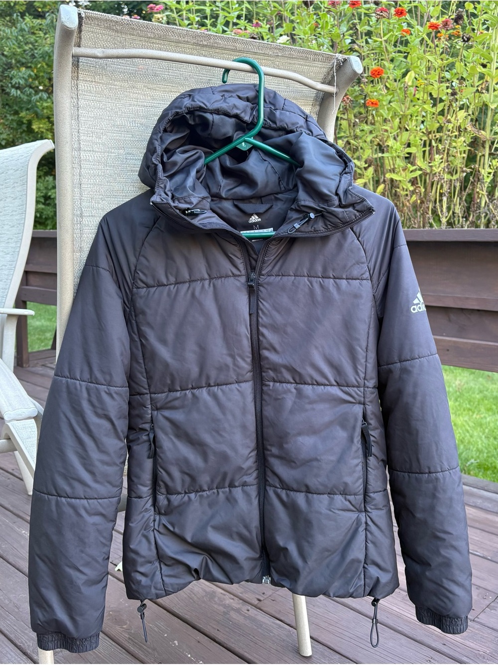 adidas Black Quilted Hooded Puffer Jacket